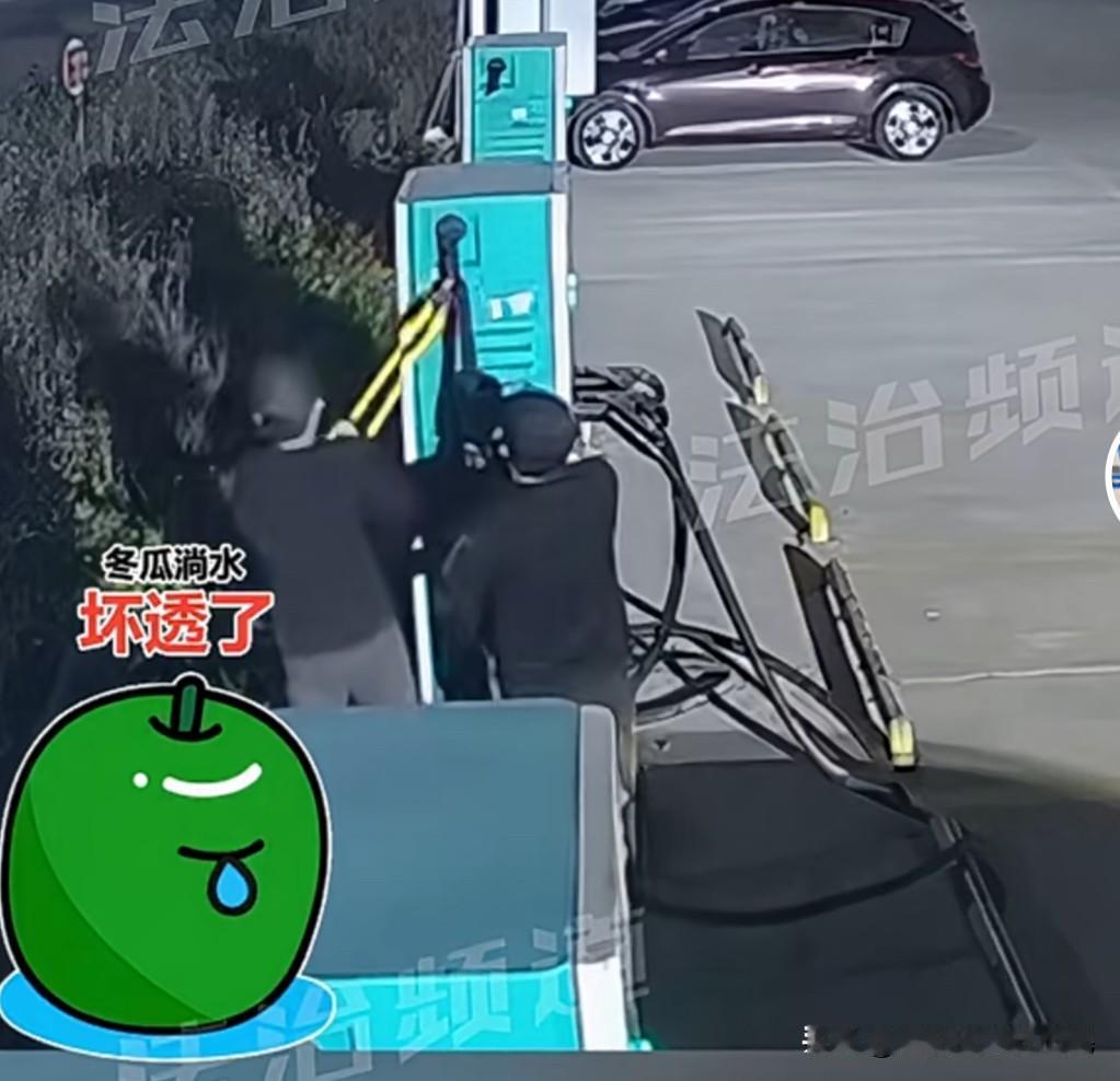 怎么什么都偷啊？监控里凌晨两人偷电缆，直接把充电枪的线给剪了，连带