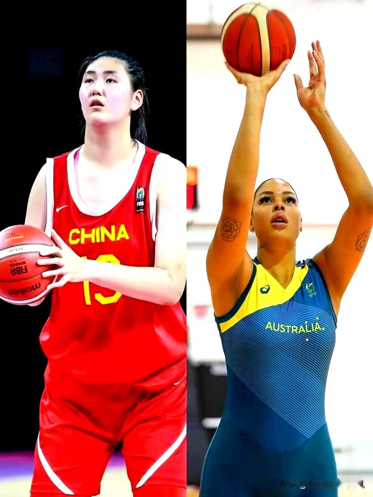 张子宇和澳洲女篮中锋坎贝奇比较，张子宇身高2.26米，体重130公斤，臂展达到2