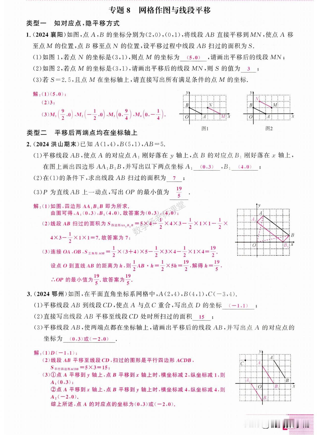 初一数学培优——平面直角坐标系网格作图总结1、线段平移2、三角形平移3、网