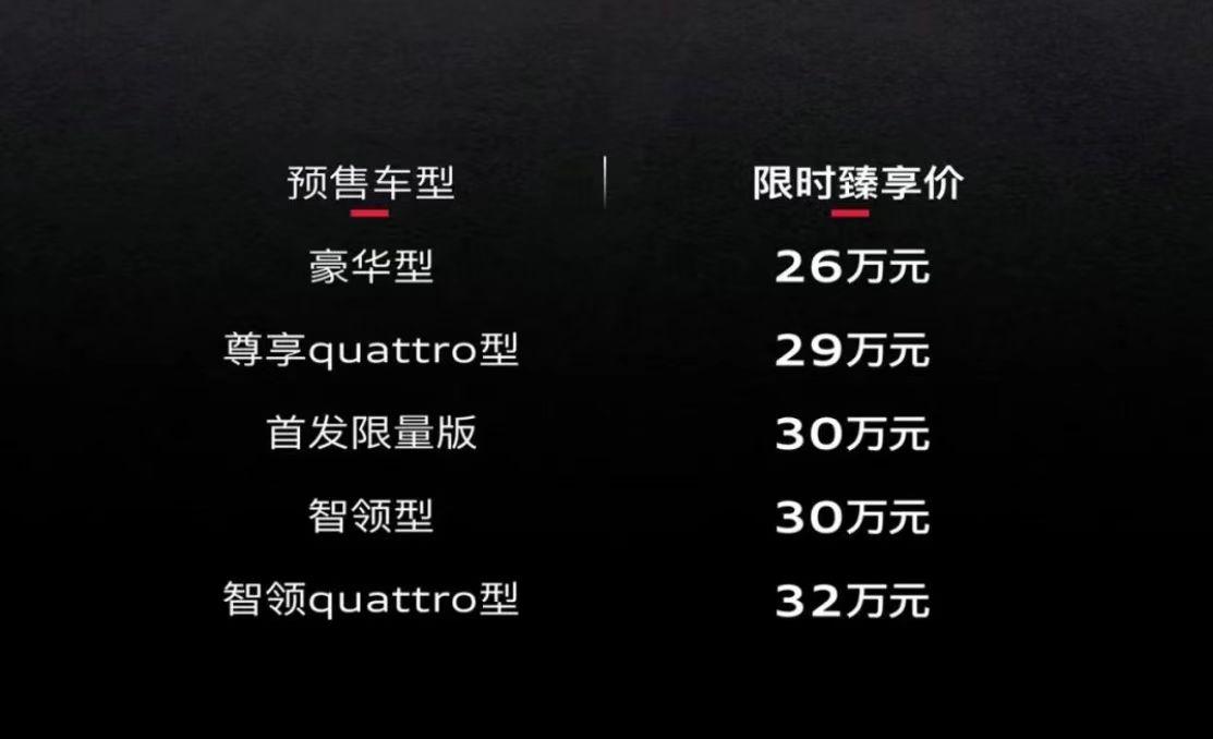 就在刚刚，全新上汽奥迪A5LSportback开启预售，直接给出了26万元起的
