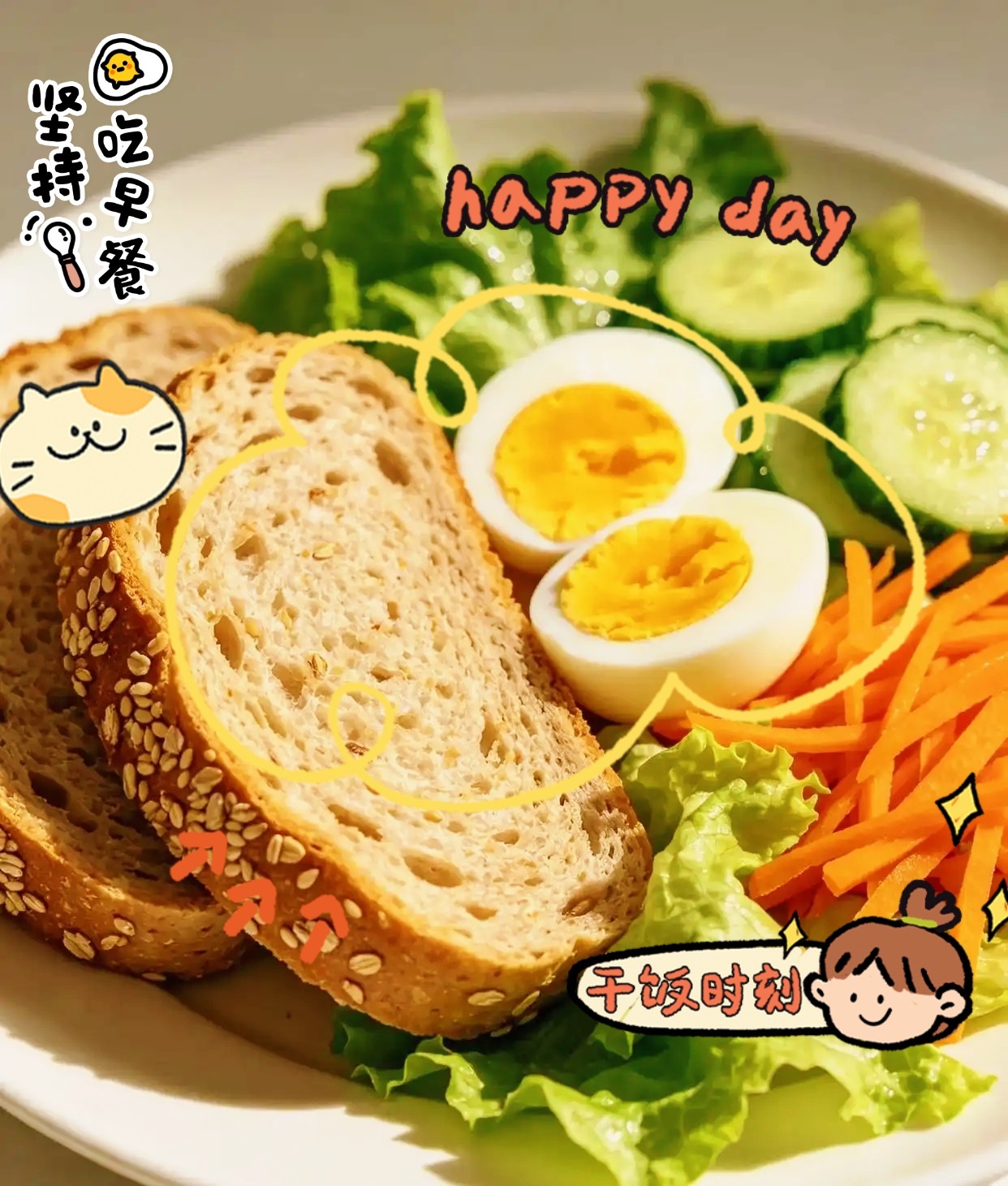 365天早餐不重样周五早安！今日早餐全麦吐司、水煮蛋、酸奶配鲜果，营养直接夯爆