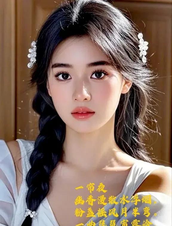 幽香漫散水浮烟，粉盏摇风月半弯。一曲琵琶宵露冷，轻开夜幔夜垂帘。————
