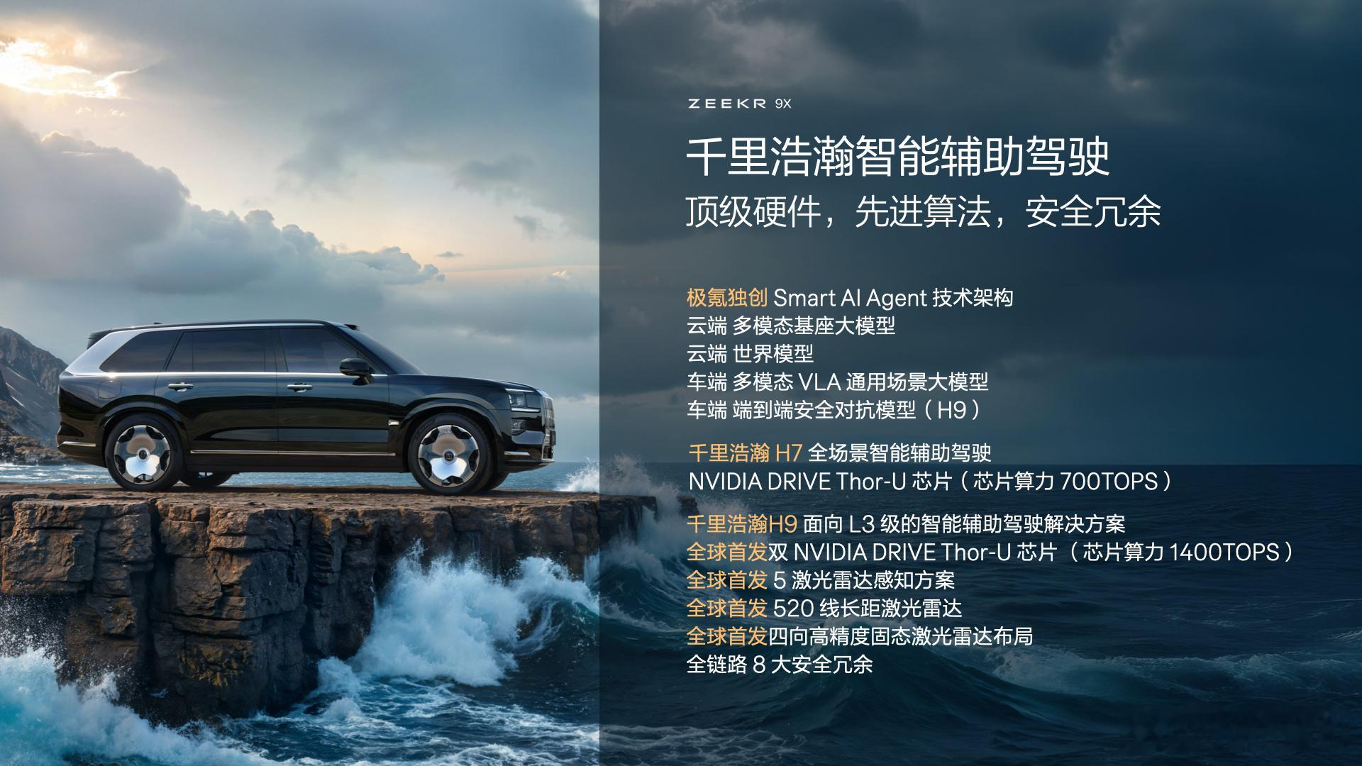 一句话总结极氪9X四大技术：浩瀚超级电混，浩瀚Al数字底盘，浩瀚安全盔甲