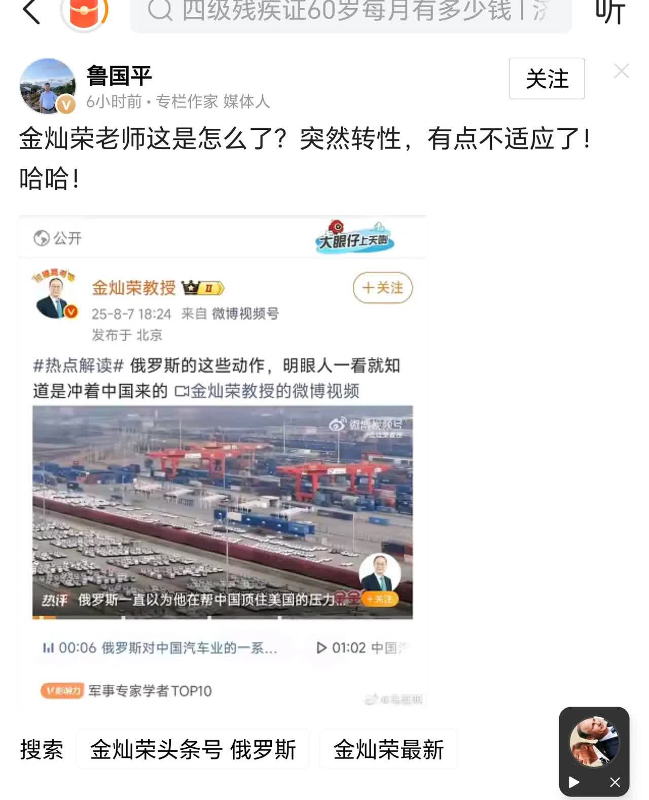 把一些与他持不同观点的网民说成是什么“大殖子”，“脑残粉”等不雅称号的金灿荣教授