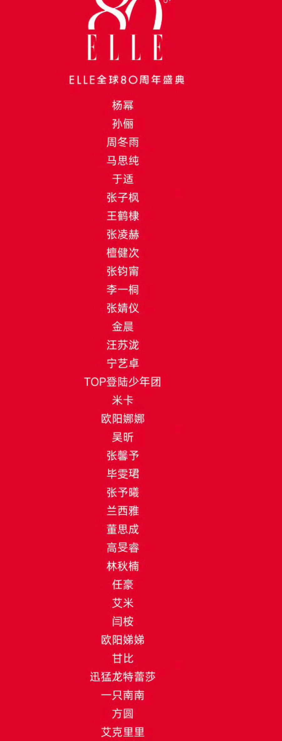 elle阵容来了这个阵容和vogue差不多也没好到哪里去杨幂终于可以压轴了😂