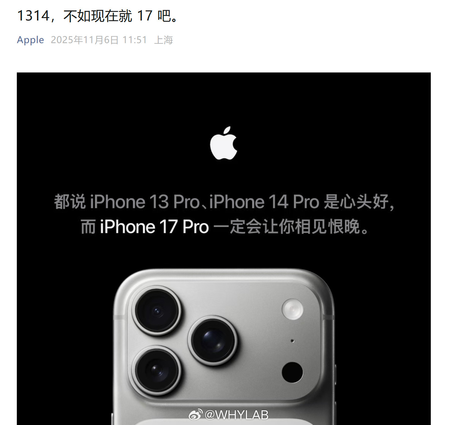 苹果这标题戳中我的笑点，1314，不如现在就17吧，真有这么多iPhone