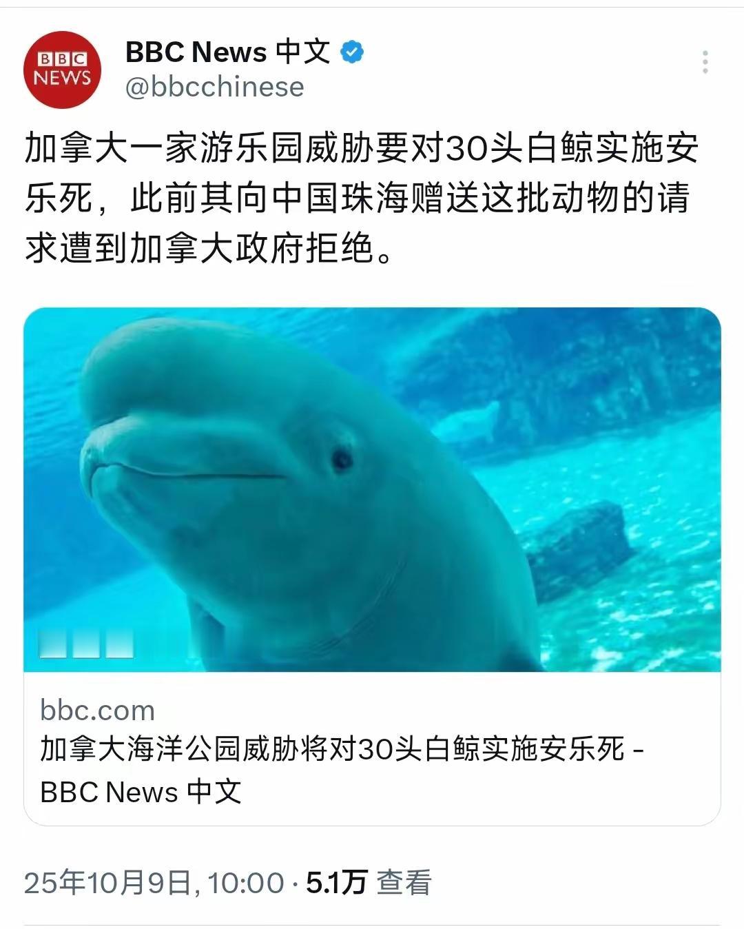 真不知道是BBC中文的中文没有学好，还是故意的。把话说清楚。加麻大一家海洋公园经