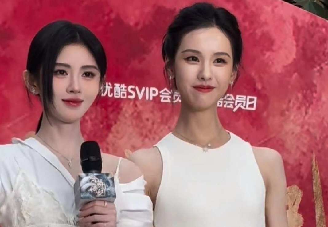 陈都灵和鞠婧祎的同框手势舞，两人站在一起互动感一般，看着确实有点生分。