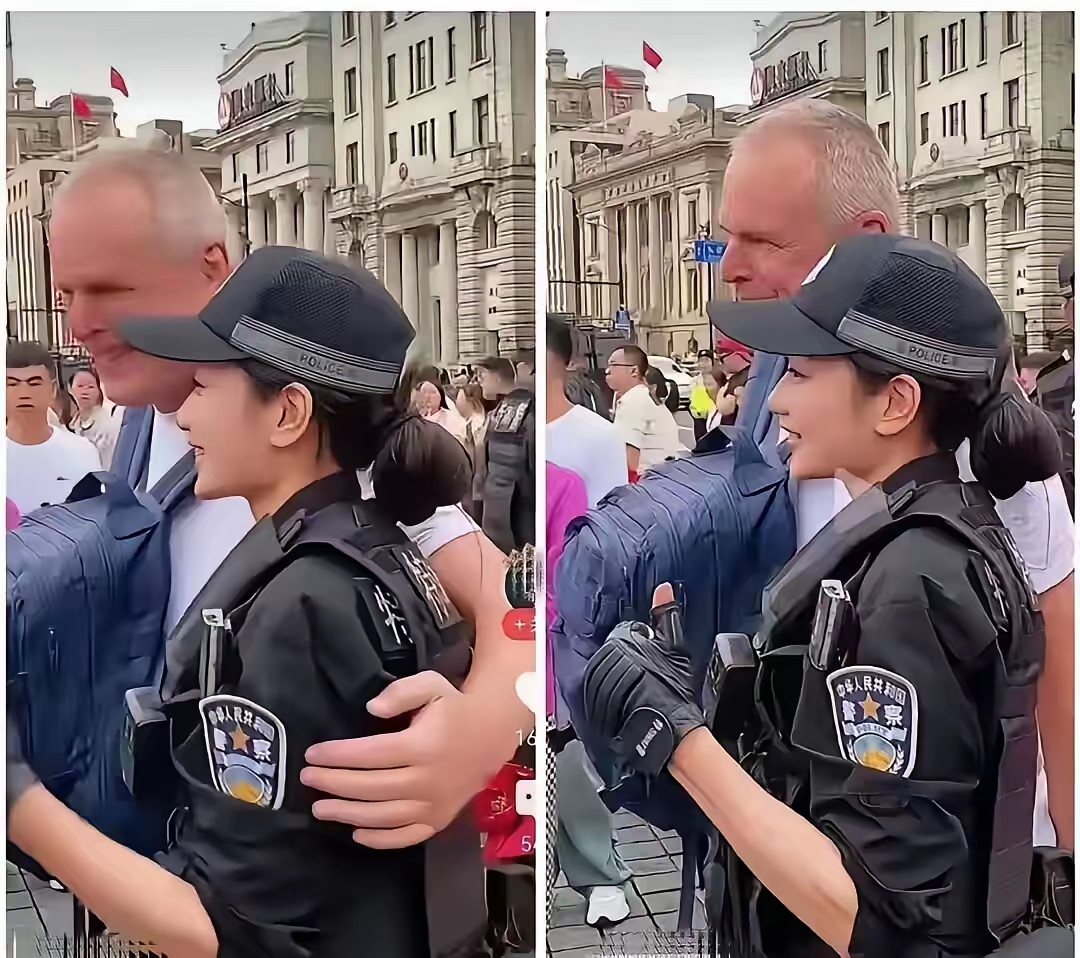 就退了半步！上海外滩这女警一个侧身，咋就火到国外去了？国庆外滩那人山人海的，