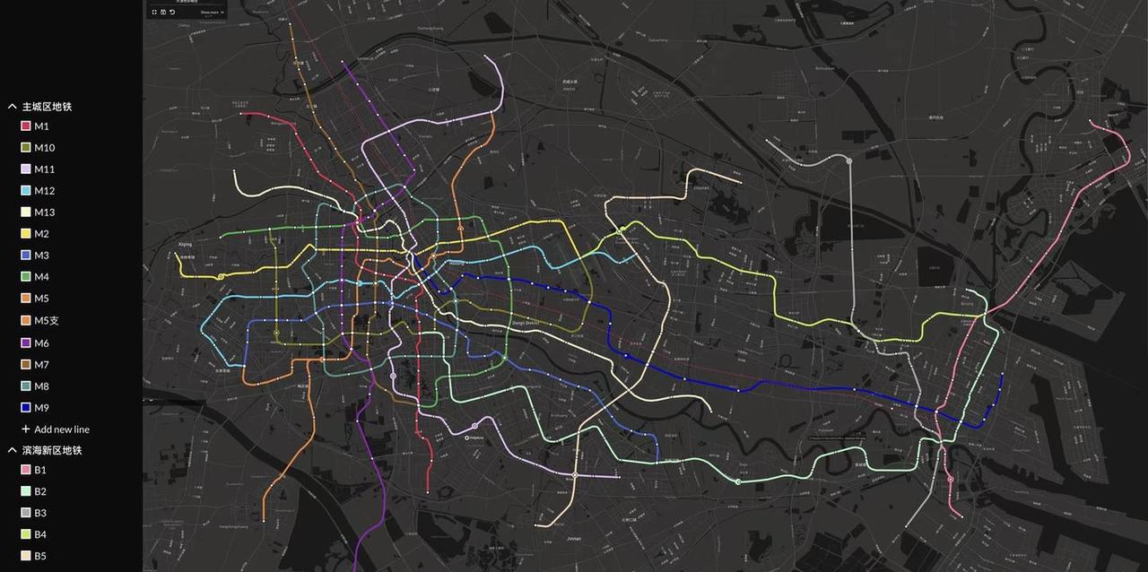 天津地铁畅想基于2025年的天津实际地图，重构了全市地铁线网。主要有几个特点：