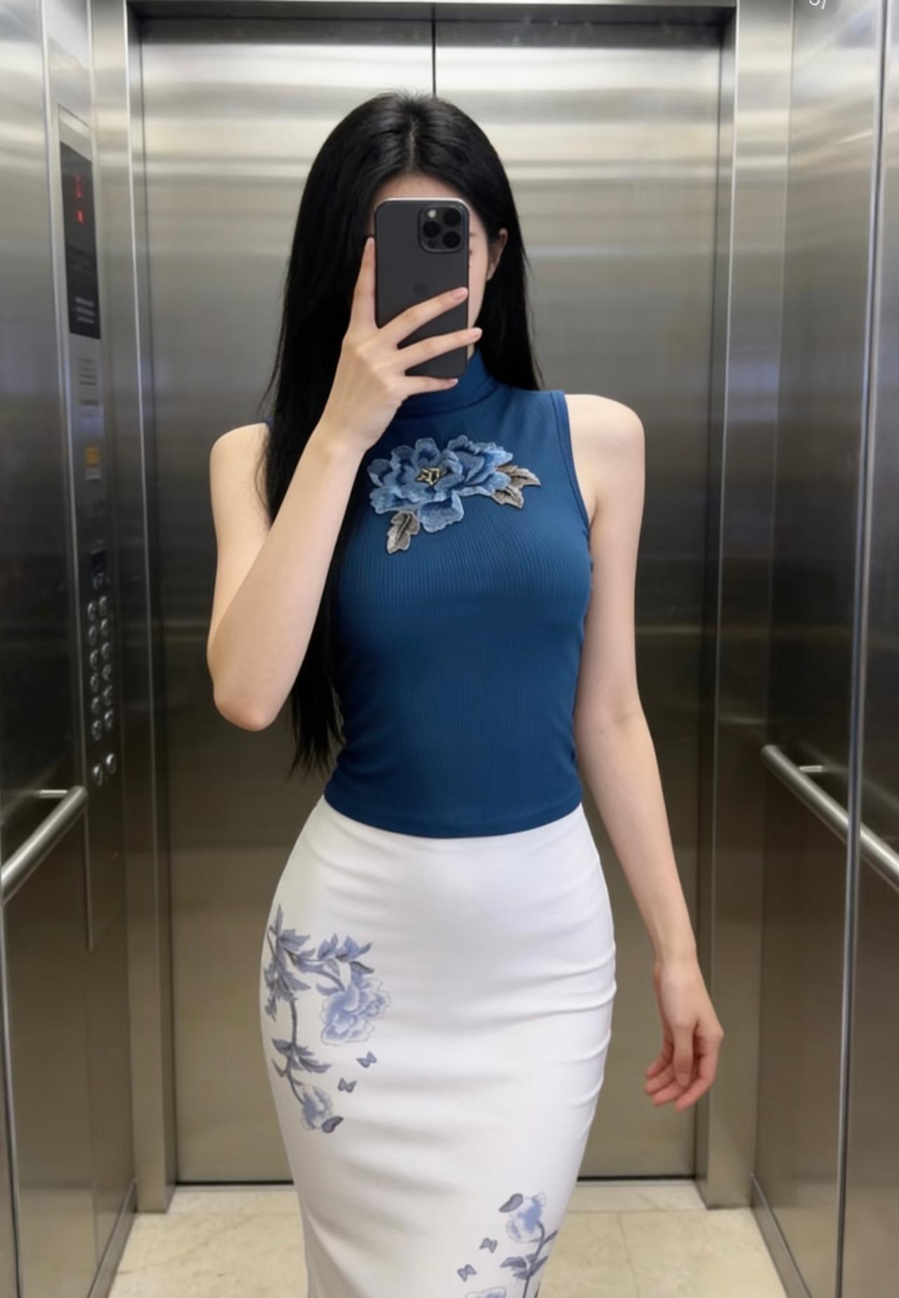 青花瓷旗袍裙优雅穿着