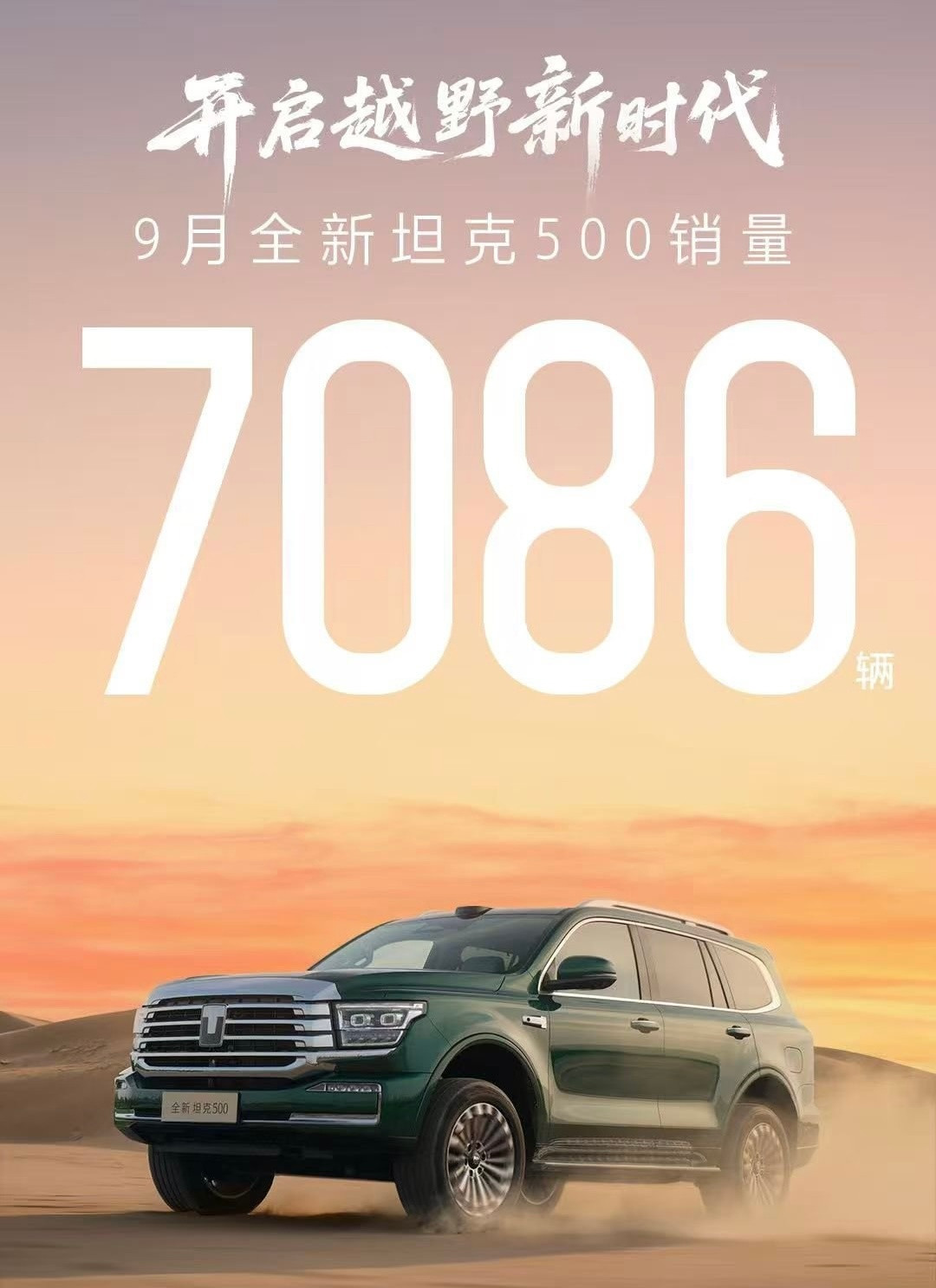 坦克全新500首月销量7086台，这是一个很炸裂的数据，硬派越野里的M9。​​