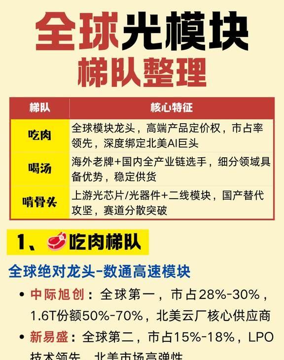 一文拆解：全球光模块"吃肉喝汤啃骨头"梯队AI算力浪潮下，光模块作为算力网络的