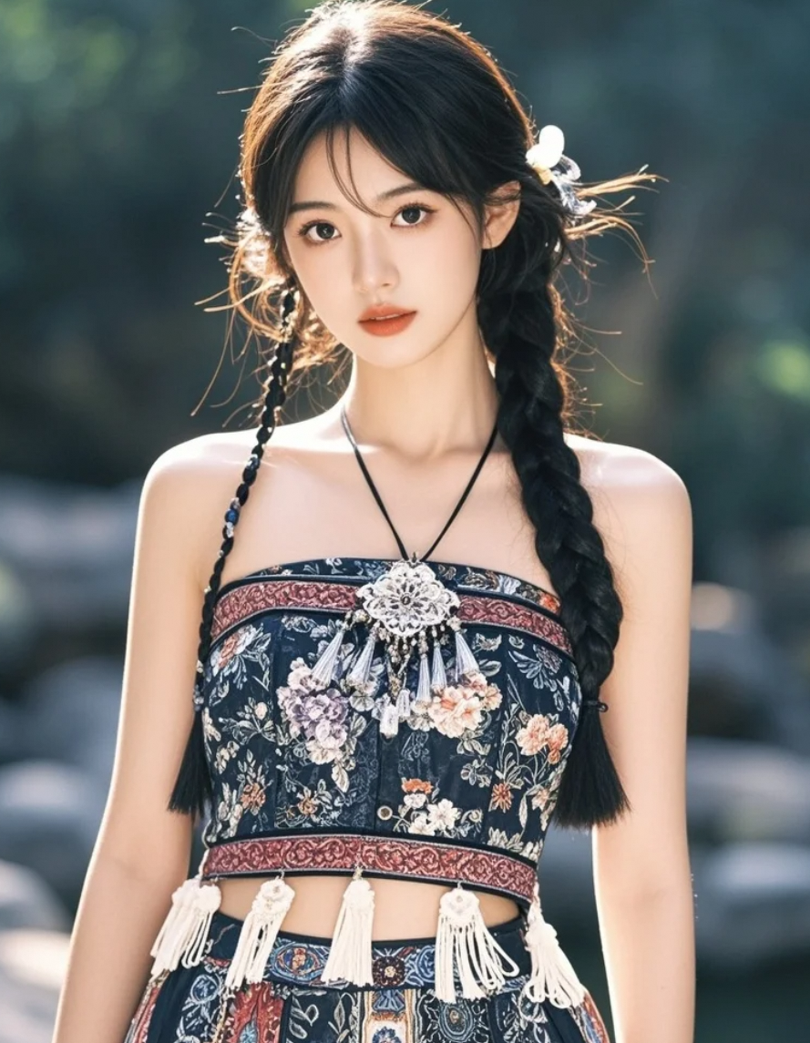 她身披异域华服，美得如同异国画卷中走出的仙子