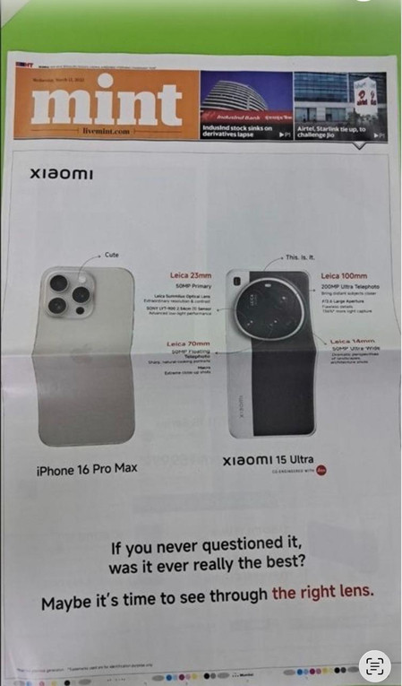 【苹果、三星向小米发出法律通知，要求其停止争议性营销】#苹果三星要求小米停止争议