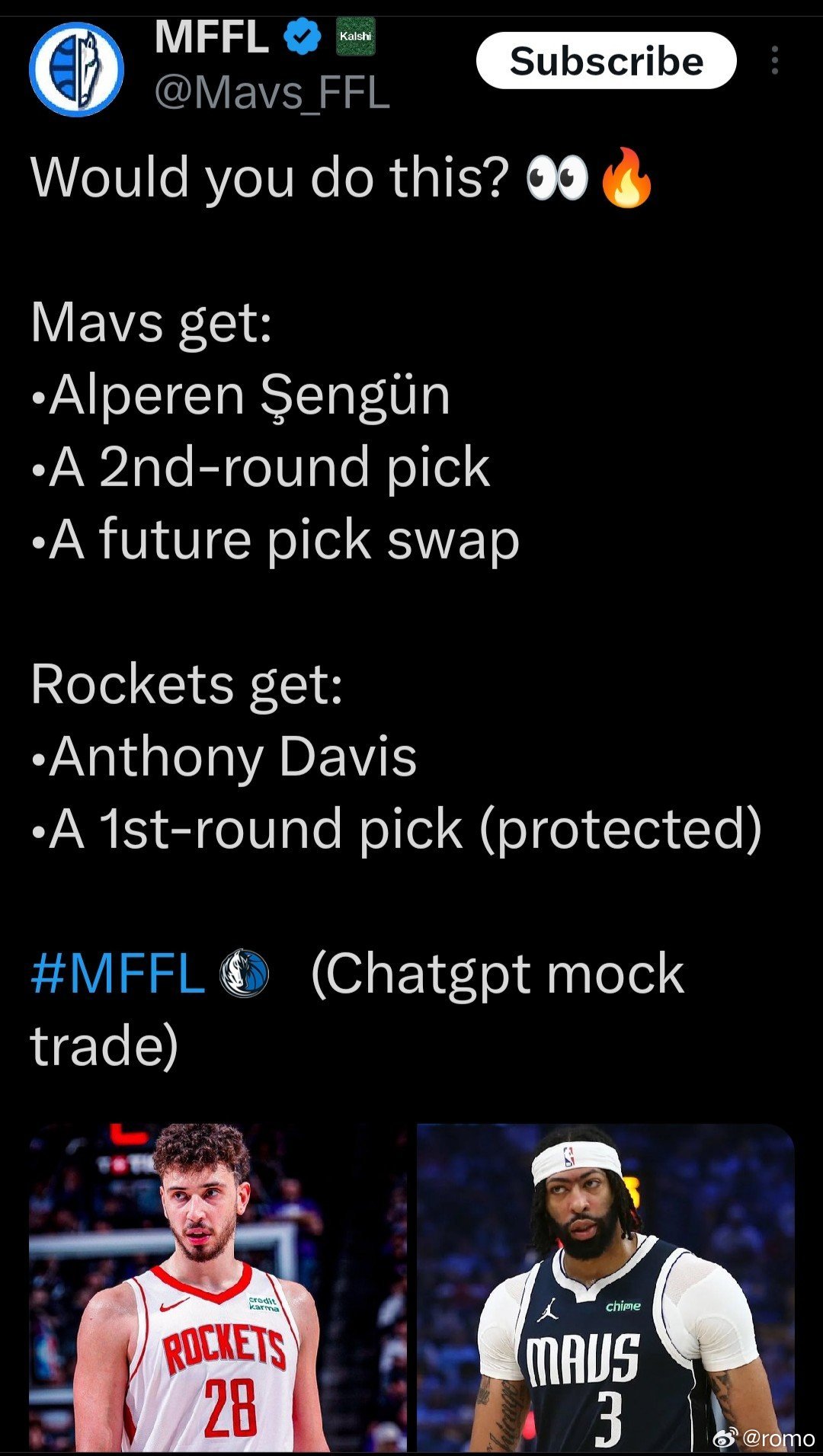 西部第14名球队的大V计上心头[doge]独行侠获得：•阿尔佩伦·申京•一个次轮选