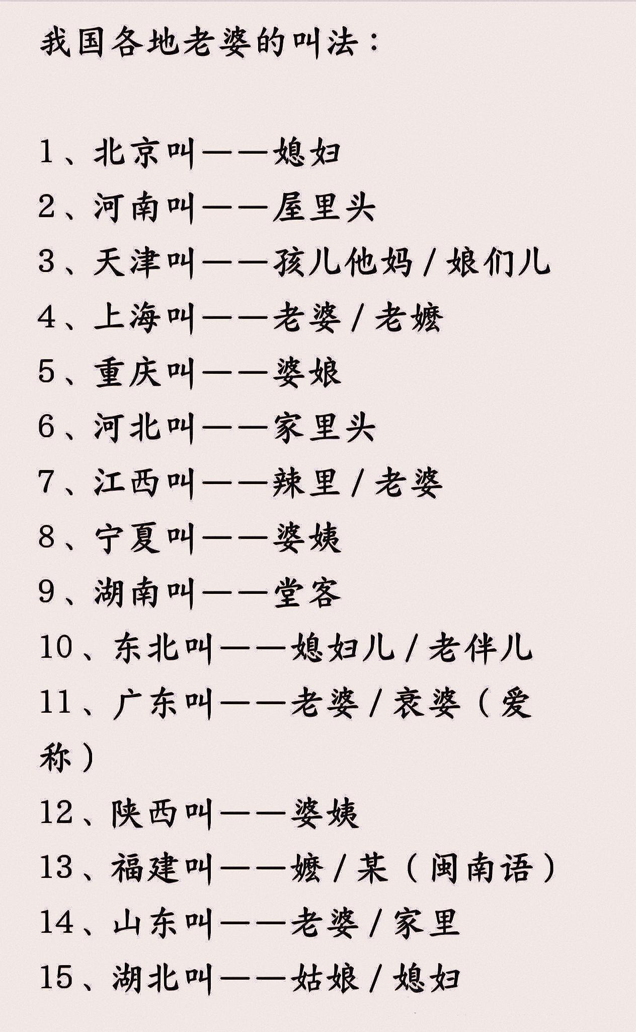 一张图看懂:中国人对老婆的N种浪漫称呼