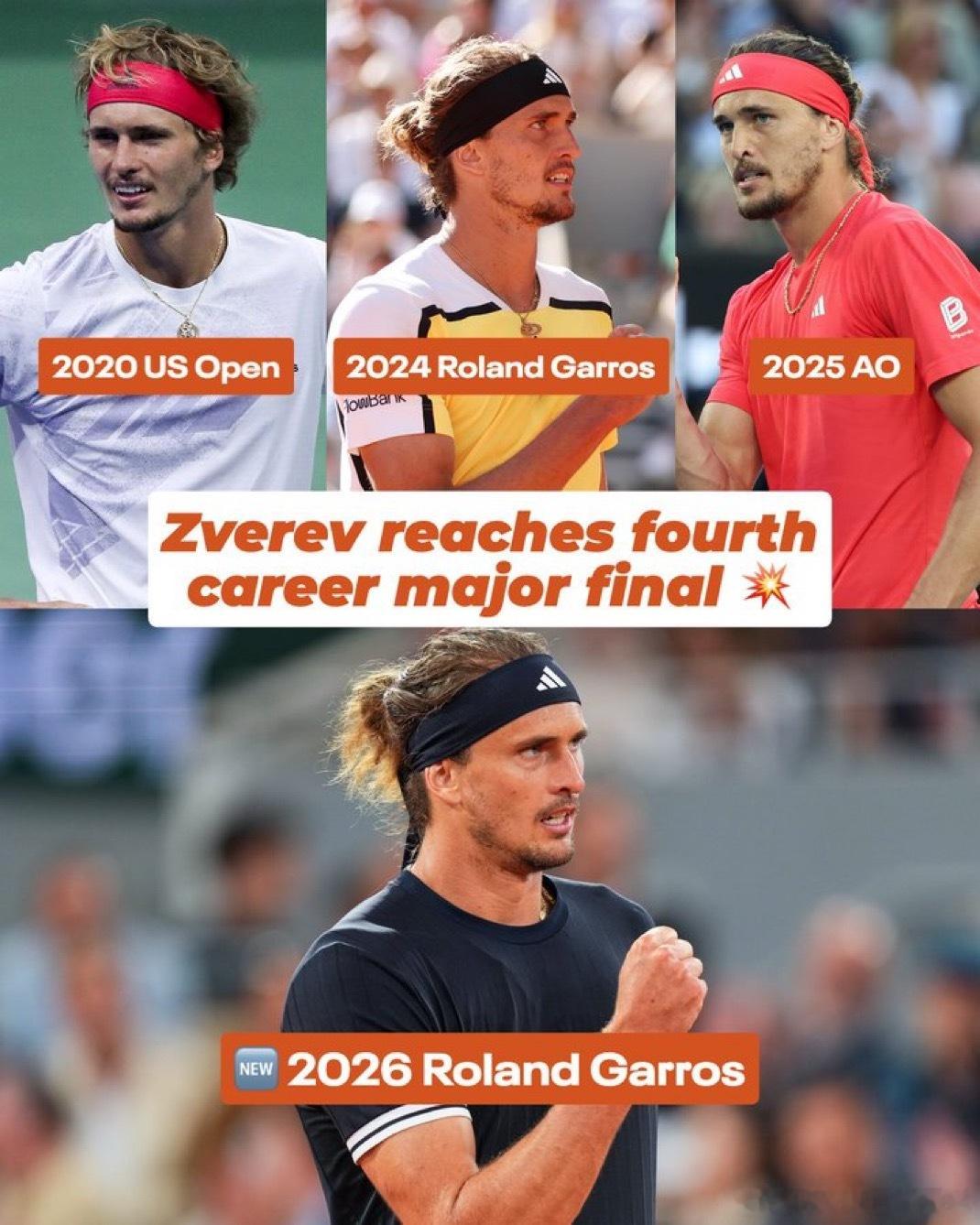 兹维列夫第四次大满贯决赛能成吗2020年美网2:3蒂姆🇦🇹🥈2024年法