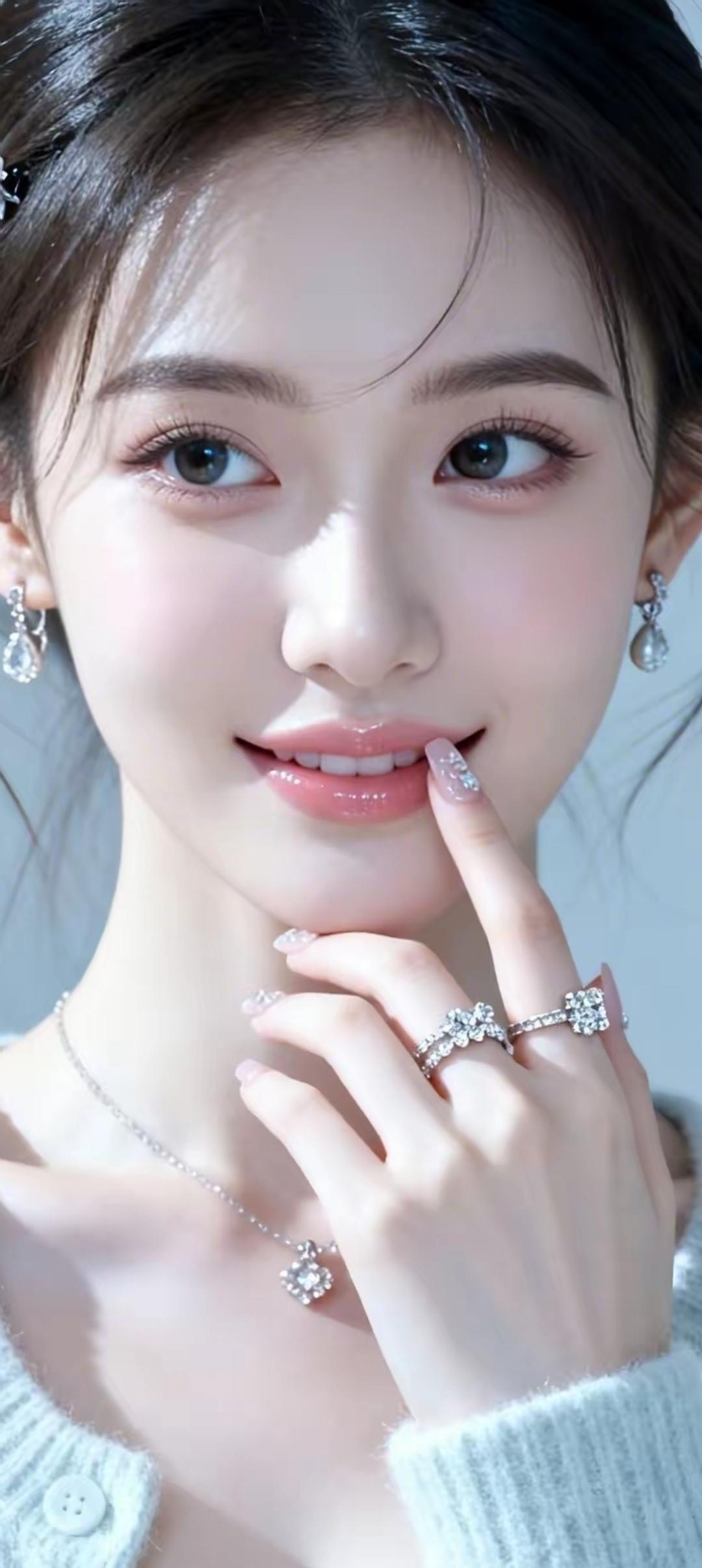 甜美少女风，精致珠宝闪耀，温柔微笑，魅力无限！💖✨