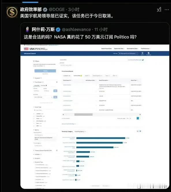 说美国没有腐败？美国的腐败只是合法化了，马斯克的效率部爆了一个小插曲，NASA用