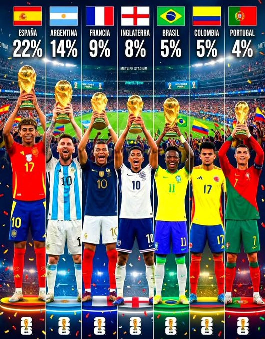 2026年国际足联世界杯夺冠热门：最终胜率百分比