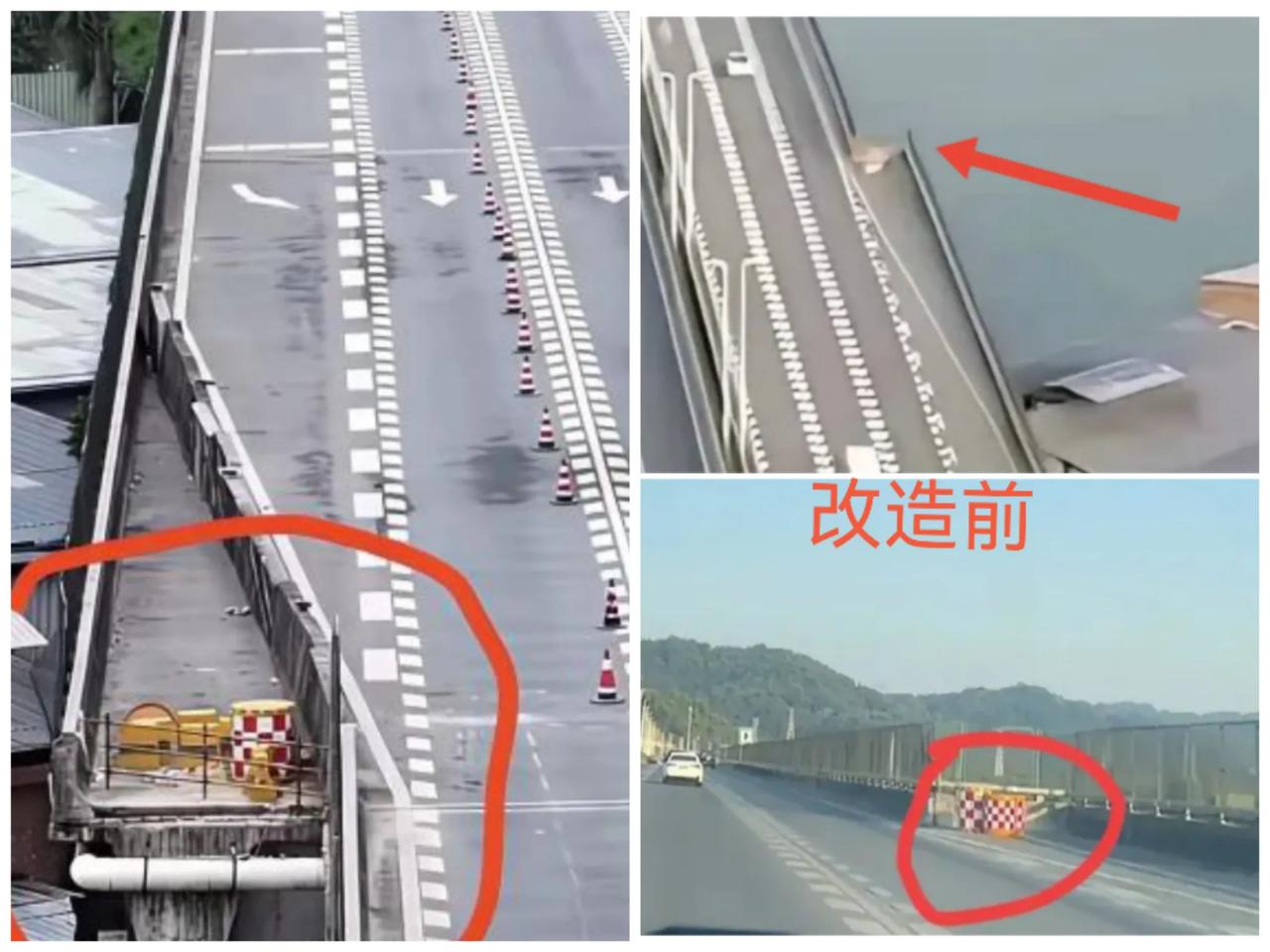 东莞虎门小车坠桥事故，事发后相关部门已经加装了一排水泥挡，断头处也加放放水泥墩和