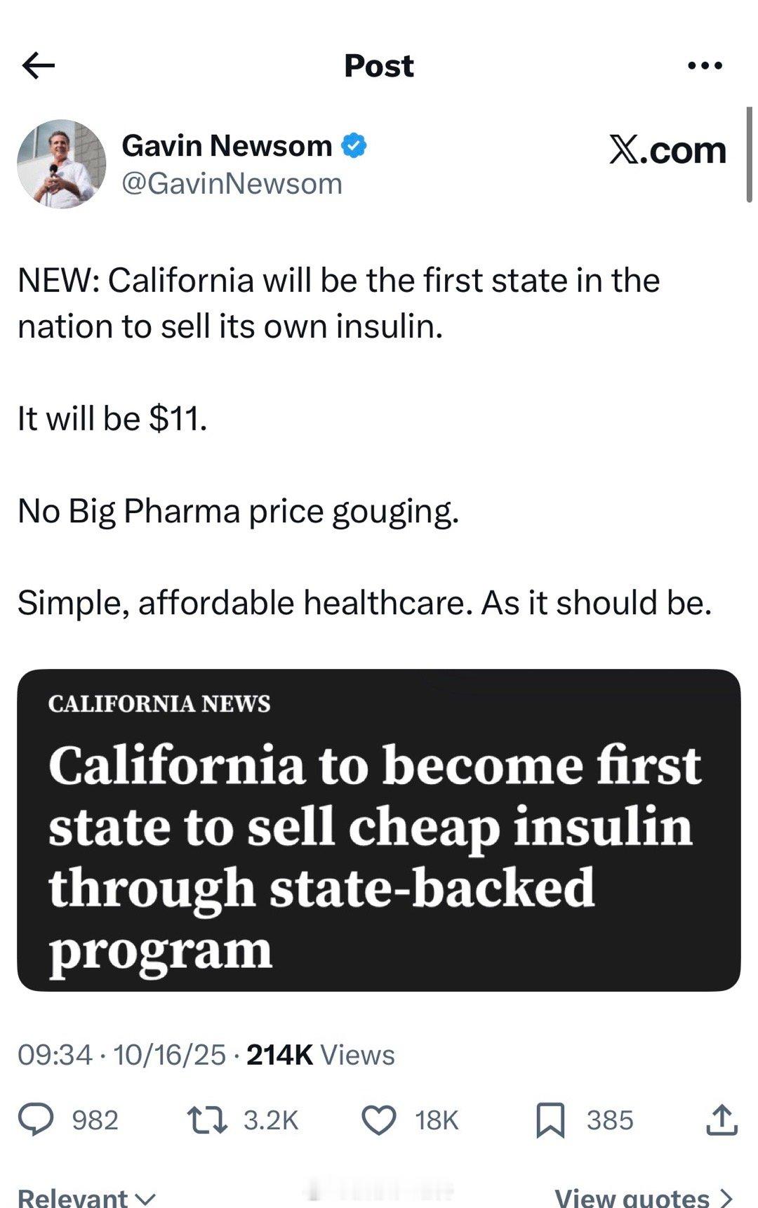 加州政府直销胰岛素：只需11美元加州近日宣布成为美国第一个通过州政府项目直接向居