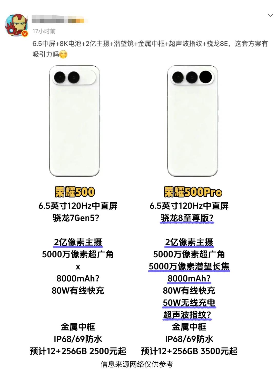 8000大电池+骁龙8，荣耀500Pro不得卖爆！没想到啊，荣耀的中端产品线这