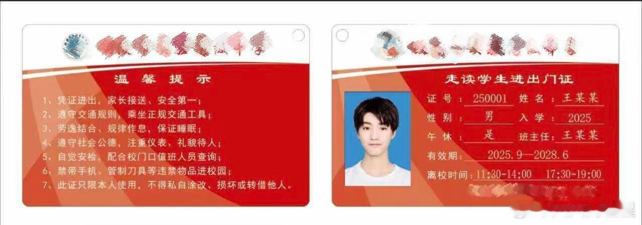 王俊凯照片被学校当作出入证模版很标准周正的一张脸​​​