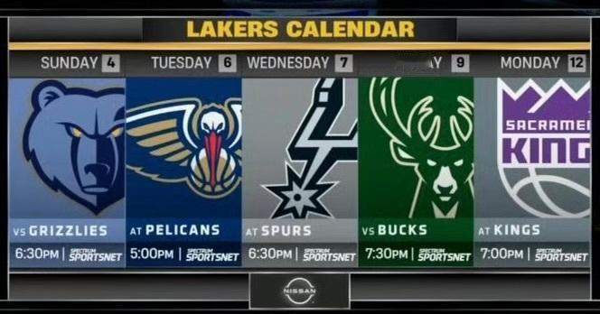 湖人未来5场比赛对手：灰熊、鹈鹕、马刺、雄鹿、国王。其中打灰熊和雄鹿是在主场