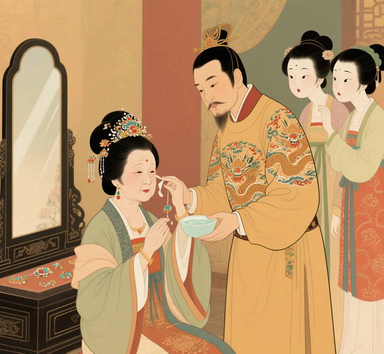 1479年，32岁的明宪宗又一次留宿万贵妃处，伺候的宫女悄悄议论:“贵妃娘娘都5