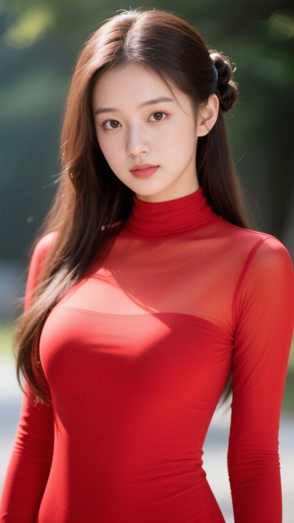 红衣立夏林荫间艳红的衣衫绽放在夏日林荫里，像撷取了天边一抹晚霞，在层层绿意