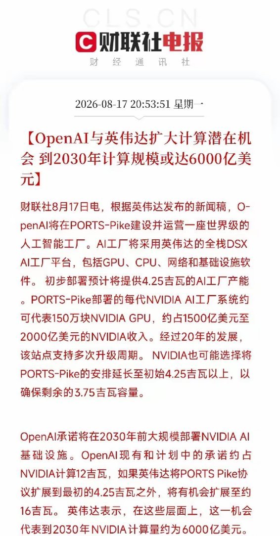 深夜重磅！OpenAI联手英伟达，算力正式进入“建厂时代”到2030年规划最高1