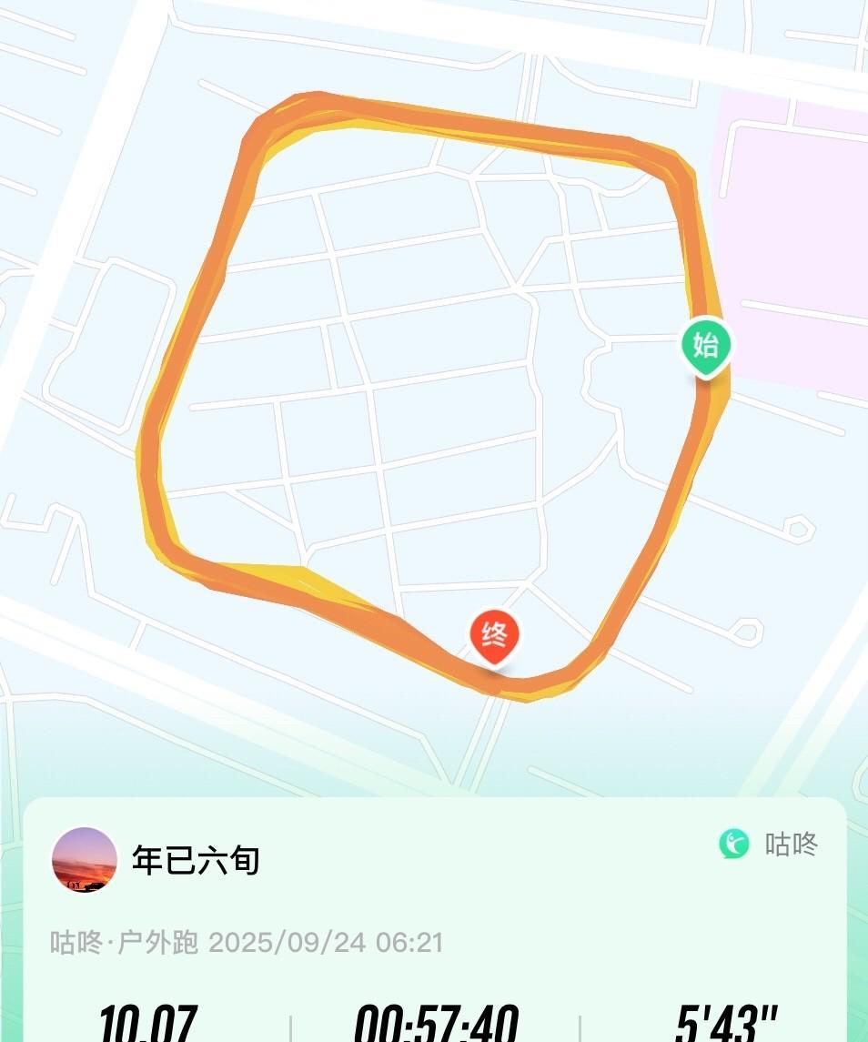 细雨中跑步十公里，用时57分钟。5点半准时醒来，慢慢起身走向窗口。向窗外望去