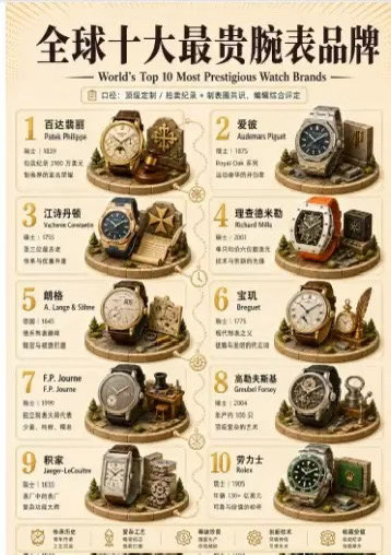 全球十大最贵手表品牌全球十大最贵手表品牌：第1名：百达翡丽     