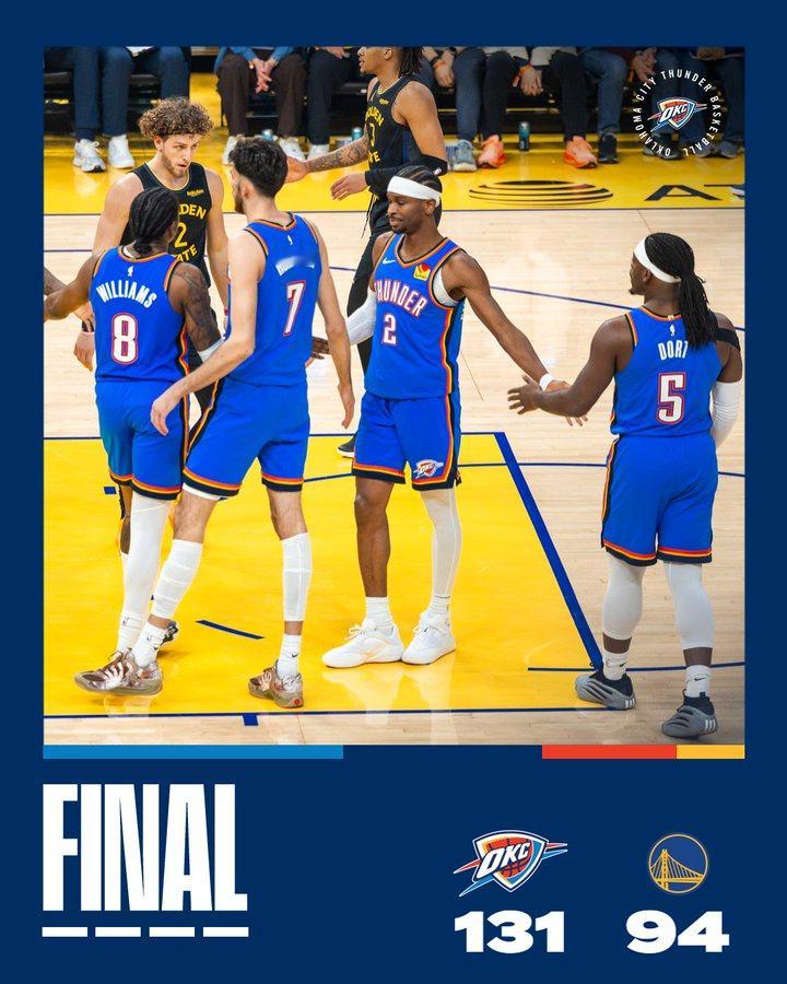 雷霆vs勇士雷霆战胜勇士雷霆131-94大胜勇士37分，库里、巴特勒、格林缺阵，