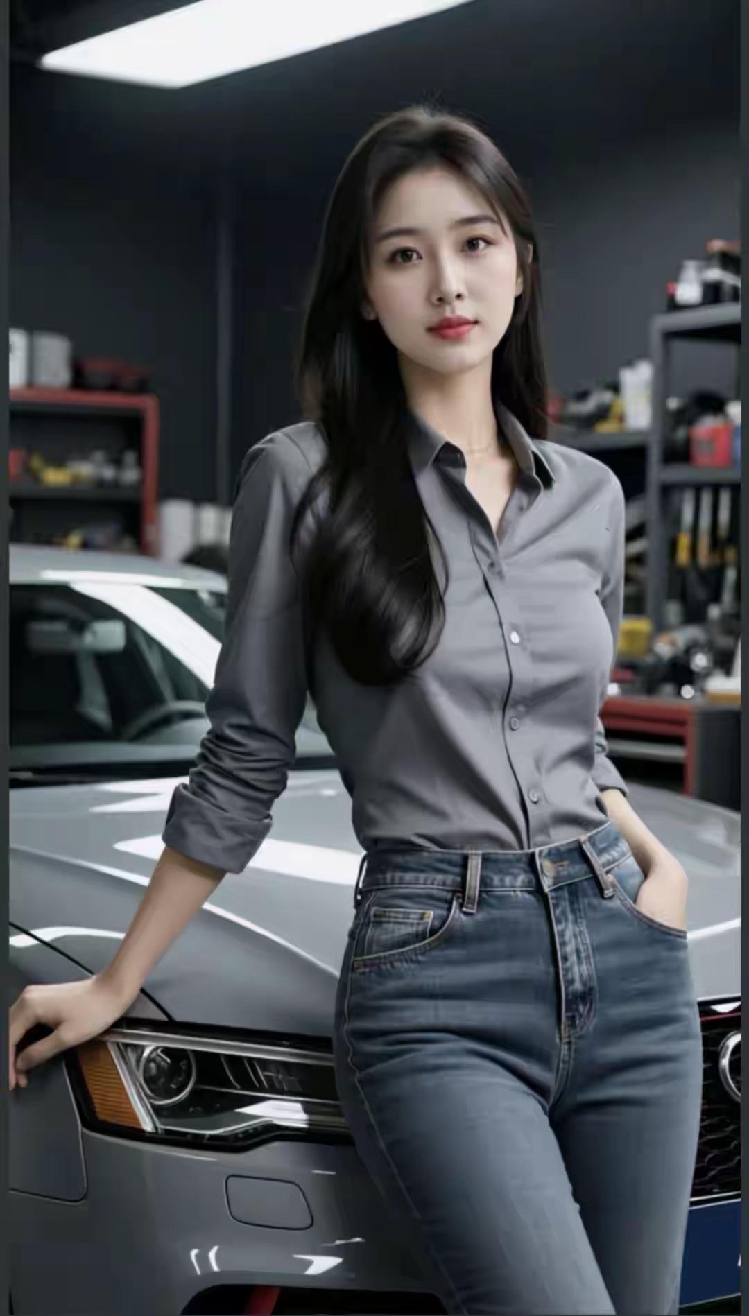 自信女神在车库里的酷炫瞬间💁‍♀️🚗✨
