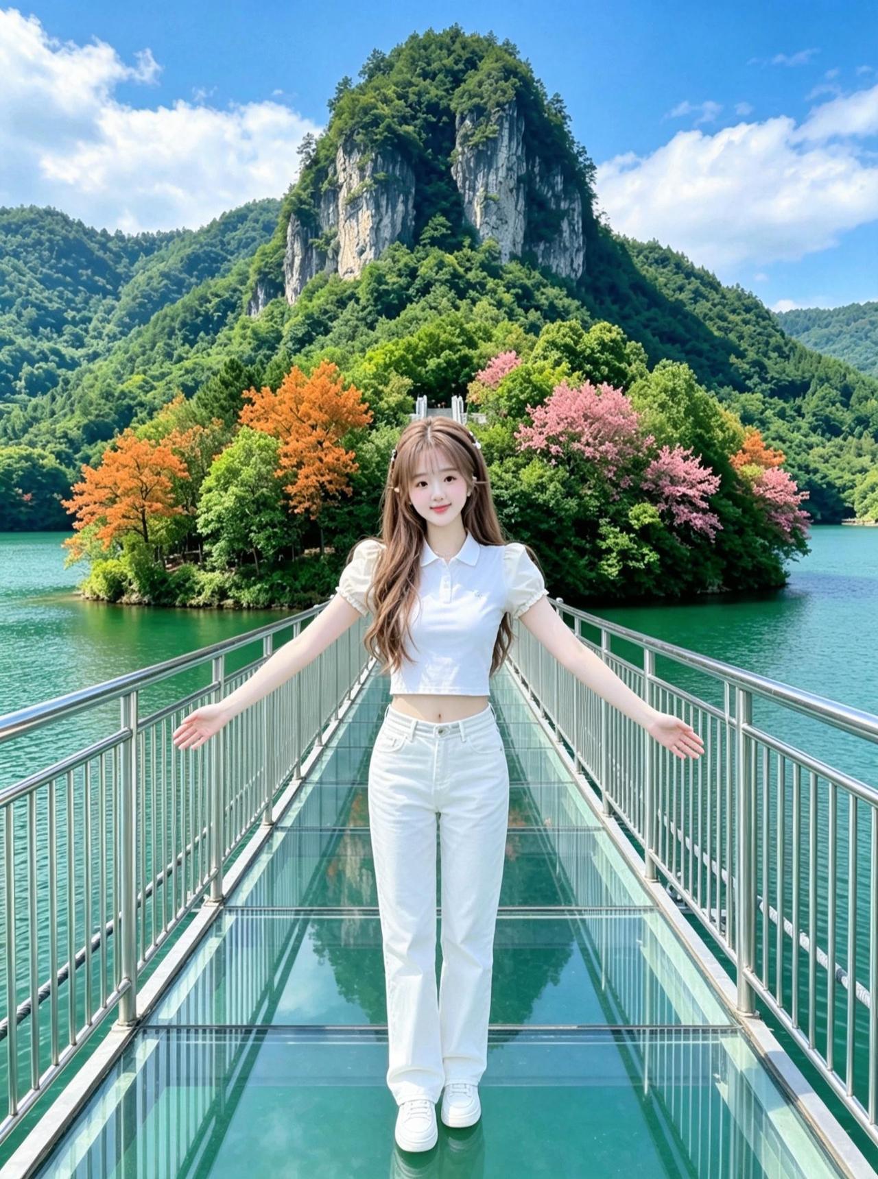 玻璃桥治愈系风景山水栈桥写真复刻