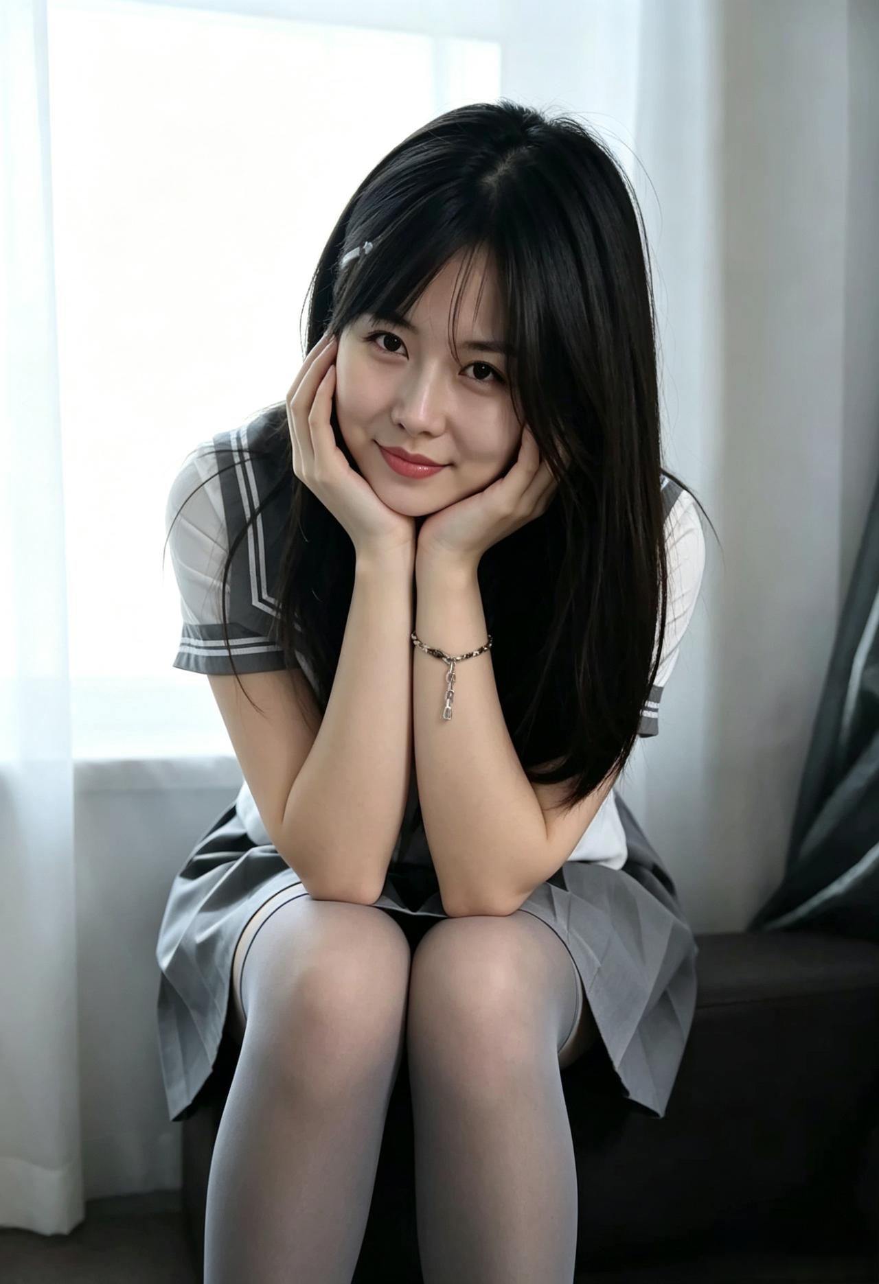浅笑落清光，柔姿自带香。眉弯春半月，一眼动柔肠。
