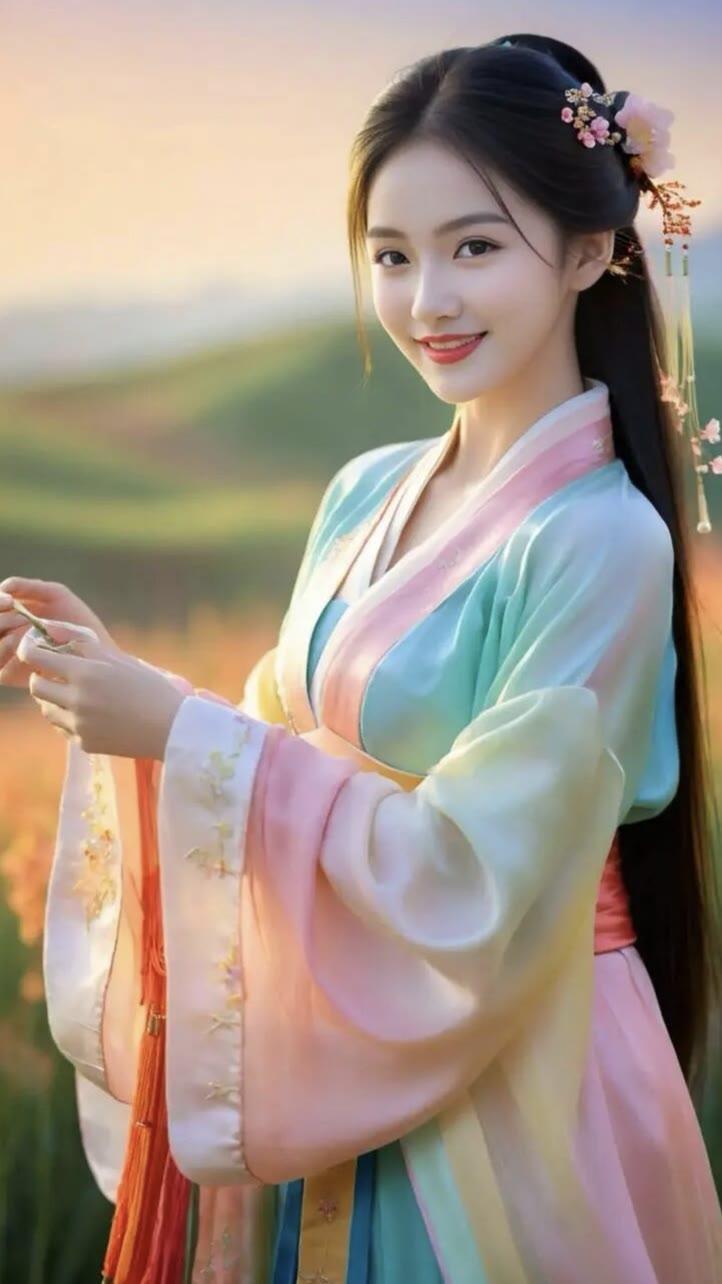 温柔古风少女，花海中的仙气女神