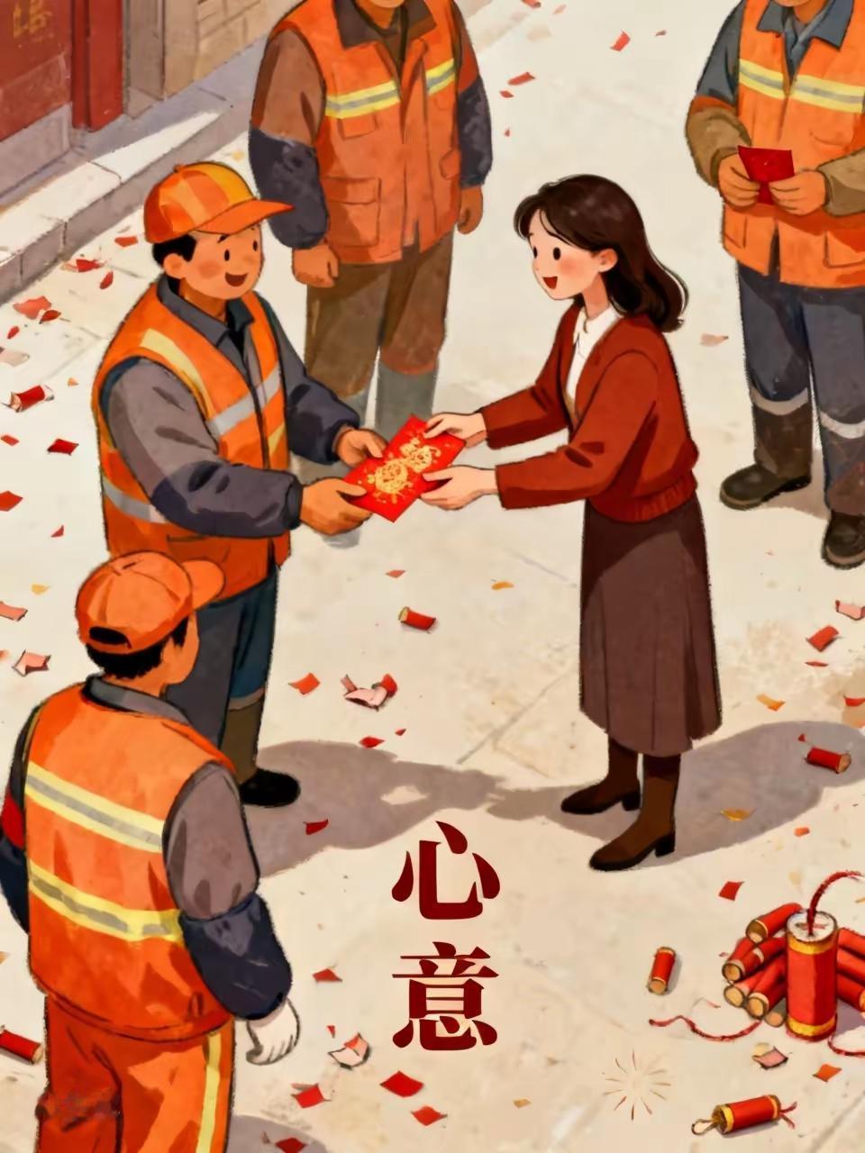 江苏，一新店开业放了一地鞭炮，环卫阿姨过来清扫，万万没想到，老板娘给4位环卫阿姨