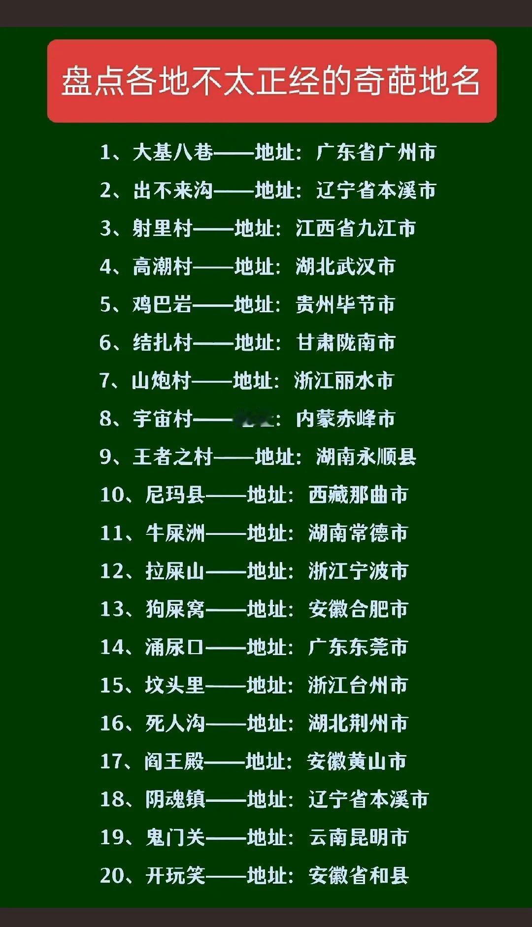 中国最奇葩的地名，你知道多少？[大笑]浙江宁波这么经济发达的地区，居然有一座拉屎