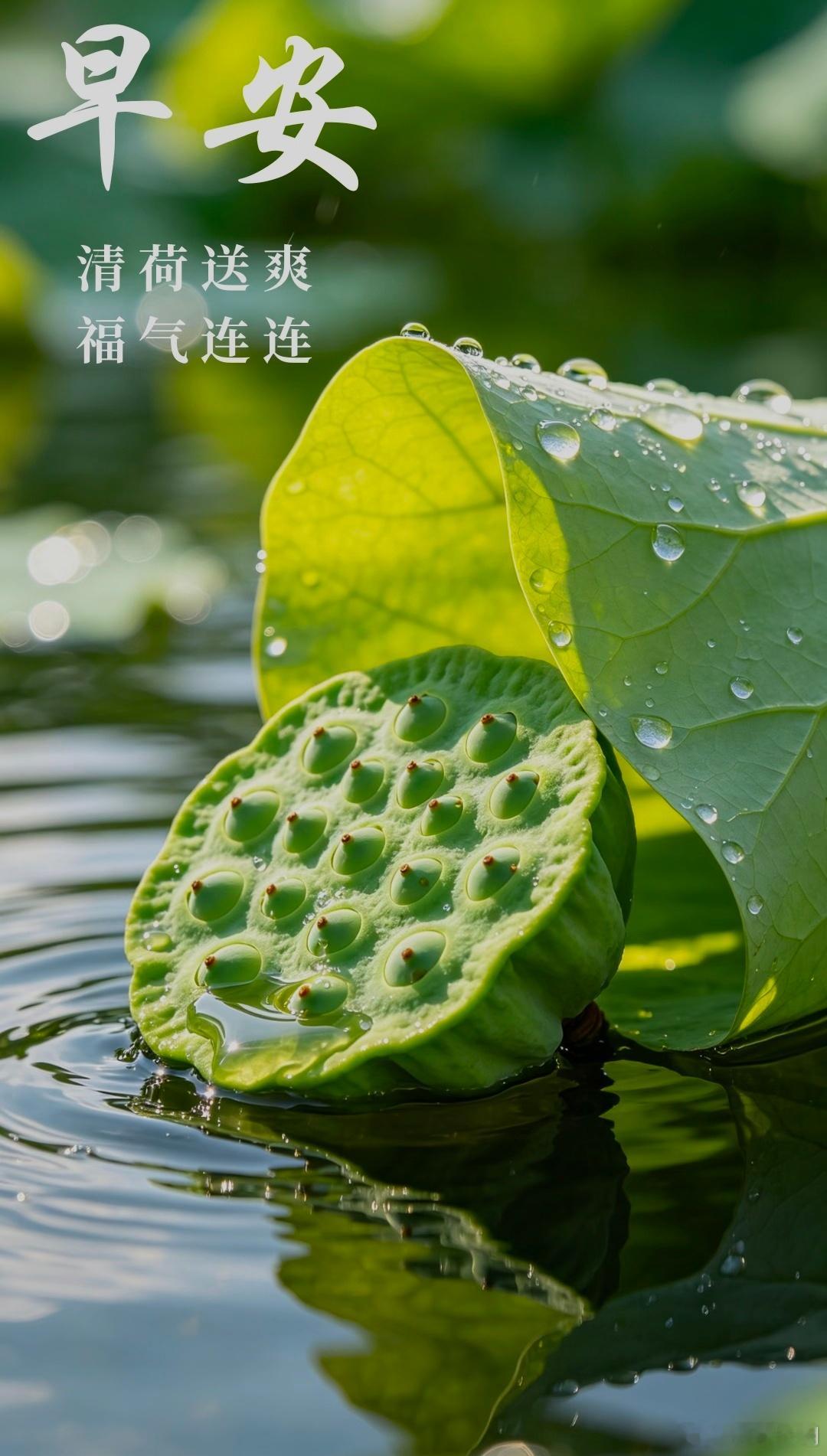 清荷送爽，福气连连、早安生活自有温柔光景，人生满是顺遂丰盈。不负时光，不负期许，