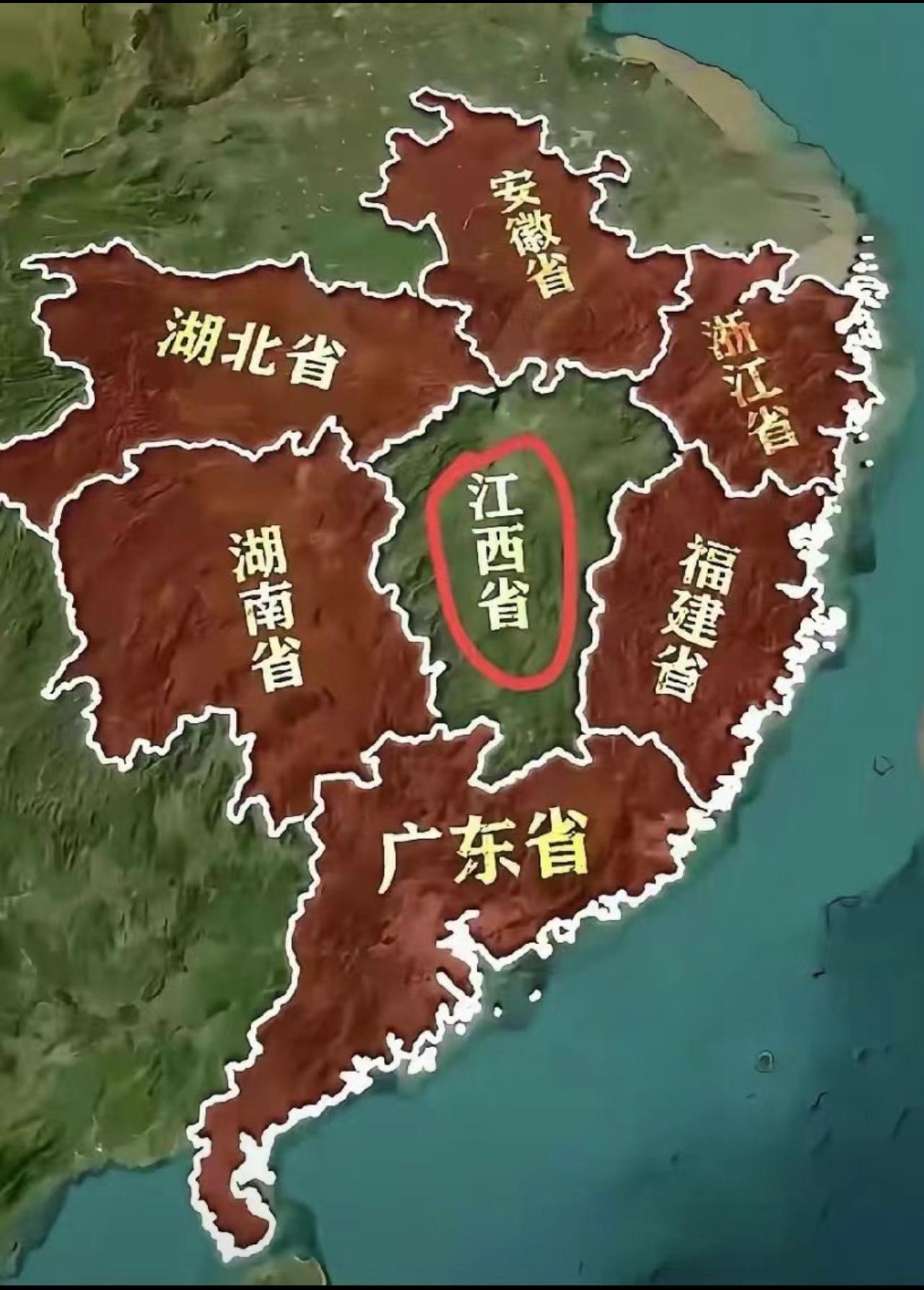 江西这地理位置，真的越看越让人不解！东边挨着长三角，南边贴着珠三角，旁边还有福