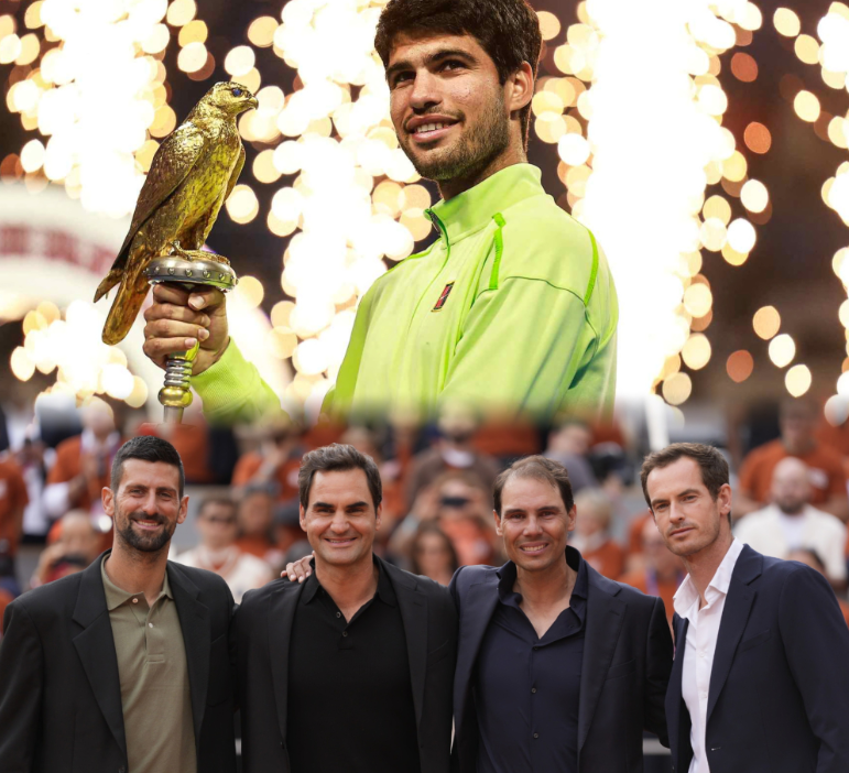 随着在多哈500赛男单决赛横扫菲斯夺冠，阿尔卡拉斯又一项数据得以比肩男子网坛曾经