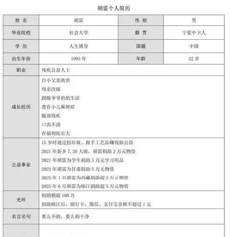 胡雷堪称21世纪身残志坚第一人。