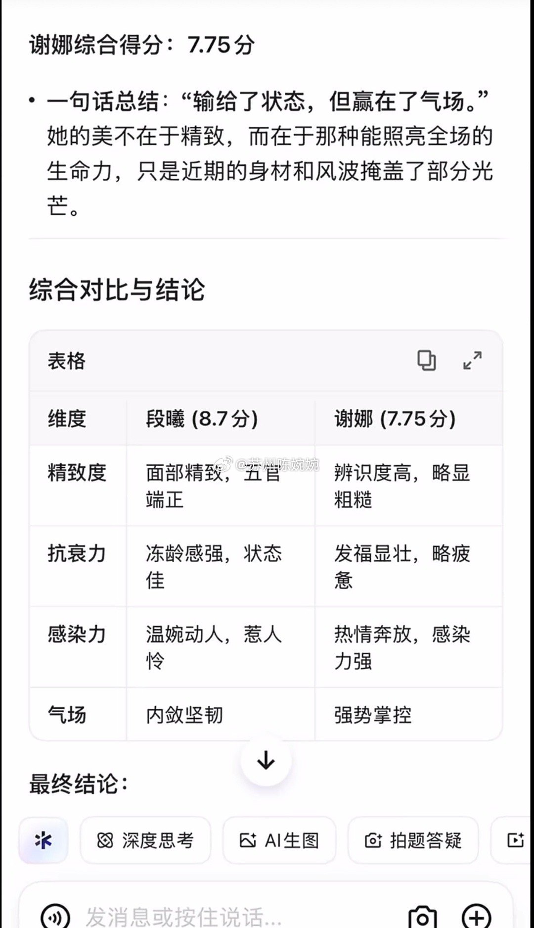 分析得出，段曦在各个方面都显著优于谢娜。除了名气和地位，她为张杰带来的利益远超