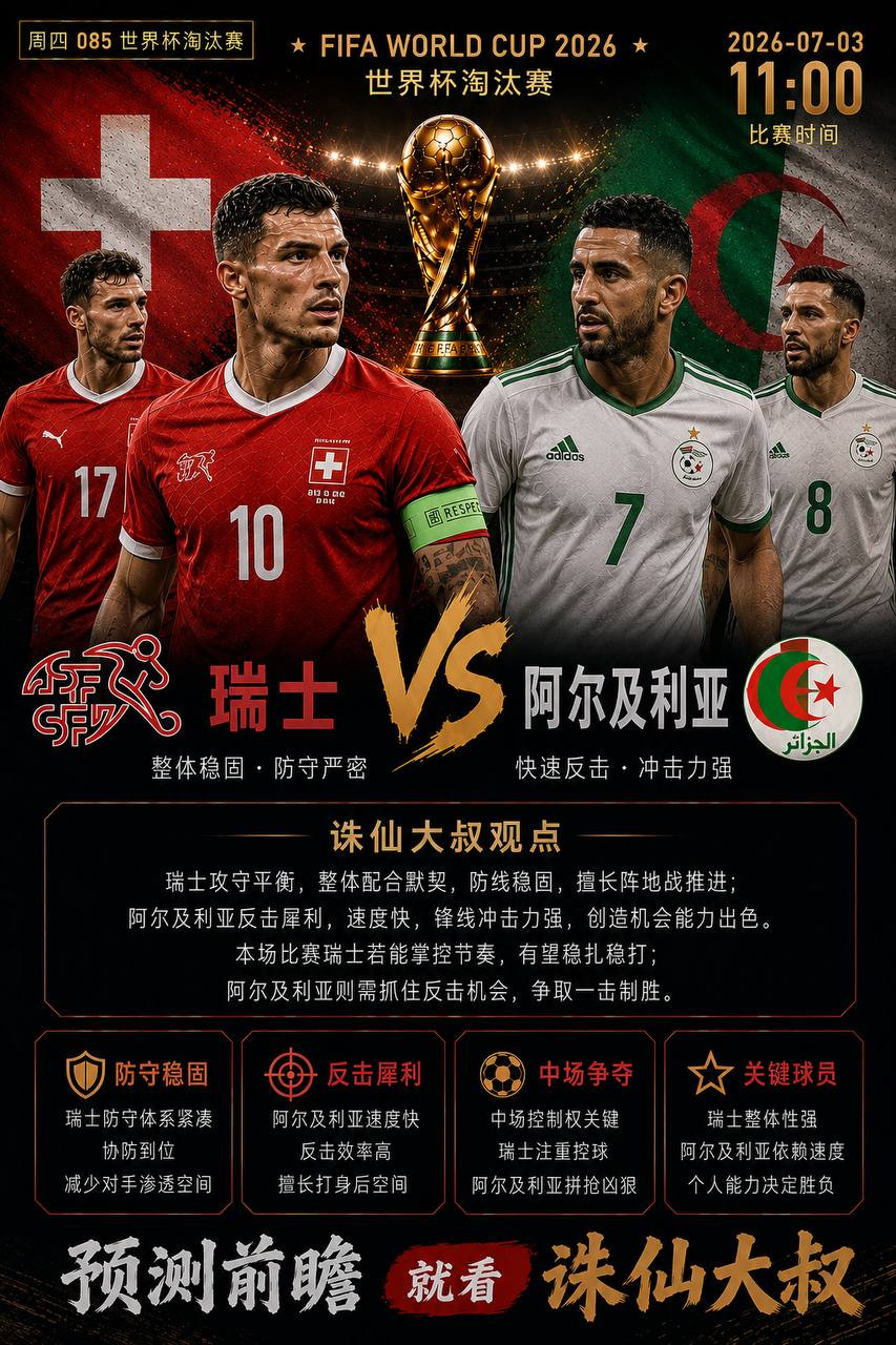 🔥大叔世界杯淘汰赛深度观察｜瑞士VS阿尔及利亚：稳健防线对决非洲冲击力，细节将