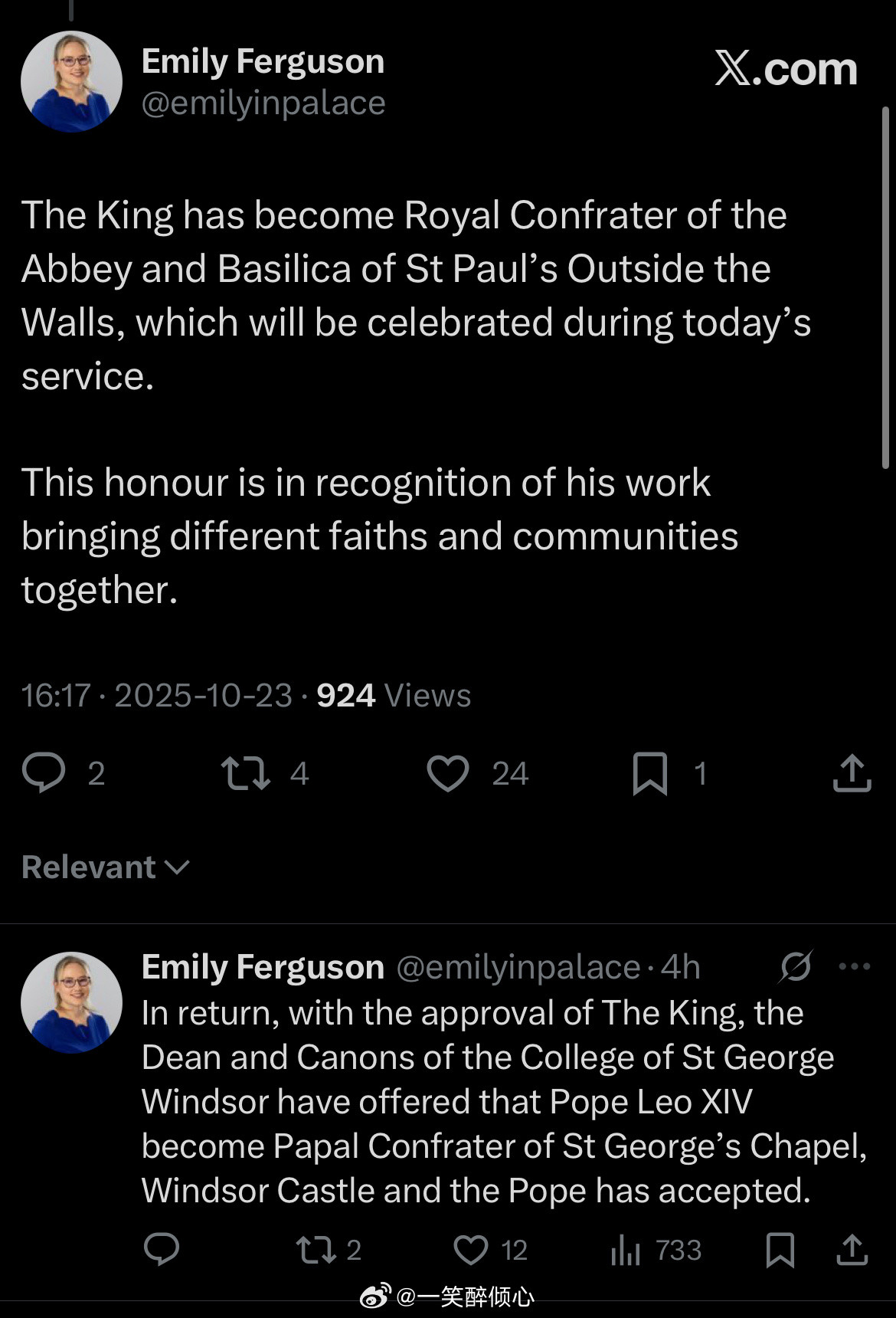 英国王室作为外交的一部分，教皇良十四世任命查尔斯三世为城外圣保禄大殿
