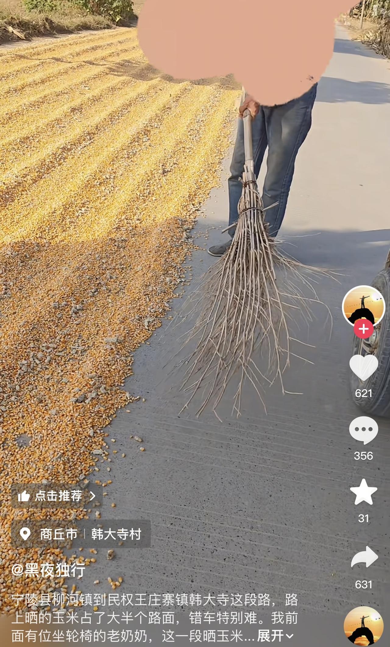 我真的有点无法理解为什么这些晒粮食的，不想点别的方法去解决这件事情，非要跑去马路